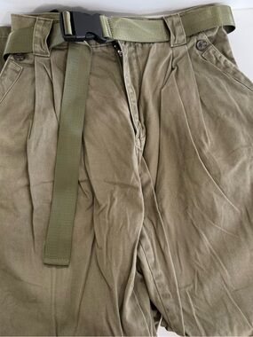 Topshop Khaki Green High-Waist Trousers with Webbing Belt